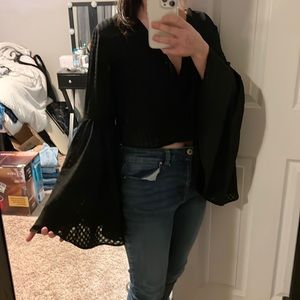 Black Mesh Top w/ wide sleeves